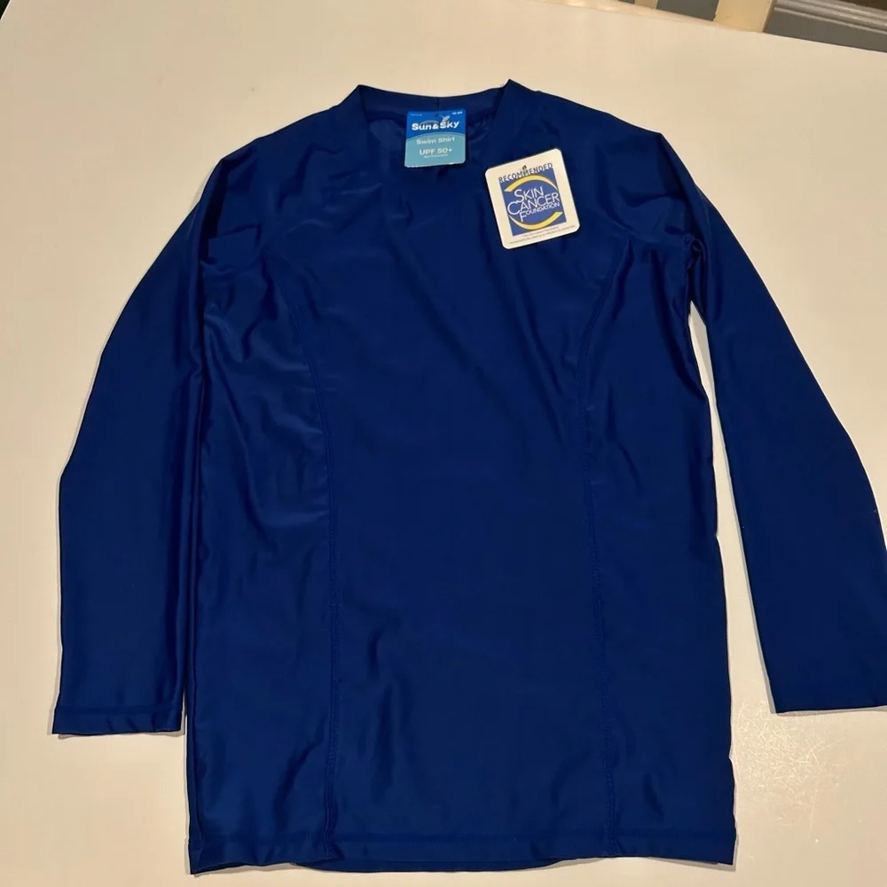 SUN & SKY SWIM SHIRT UPF 50+ SUN PROTECTION ROYAL BLUE LONG SLEEVES SIZE 14-16